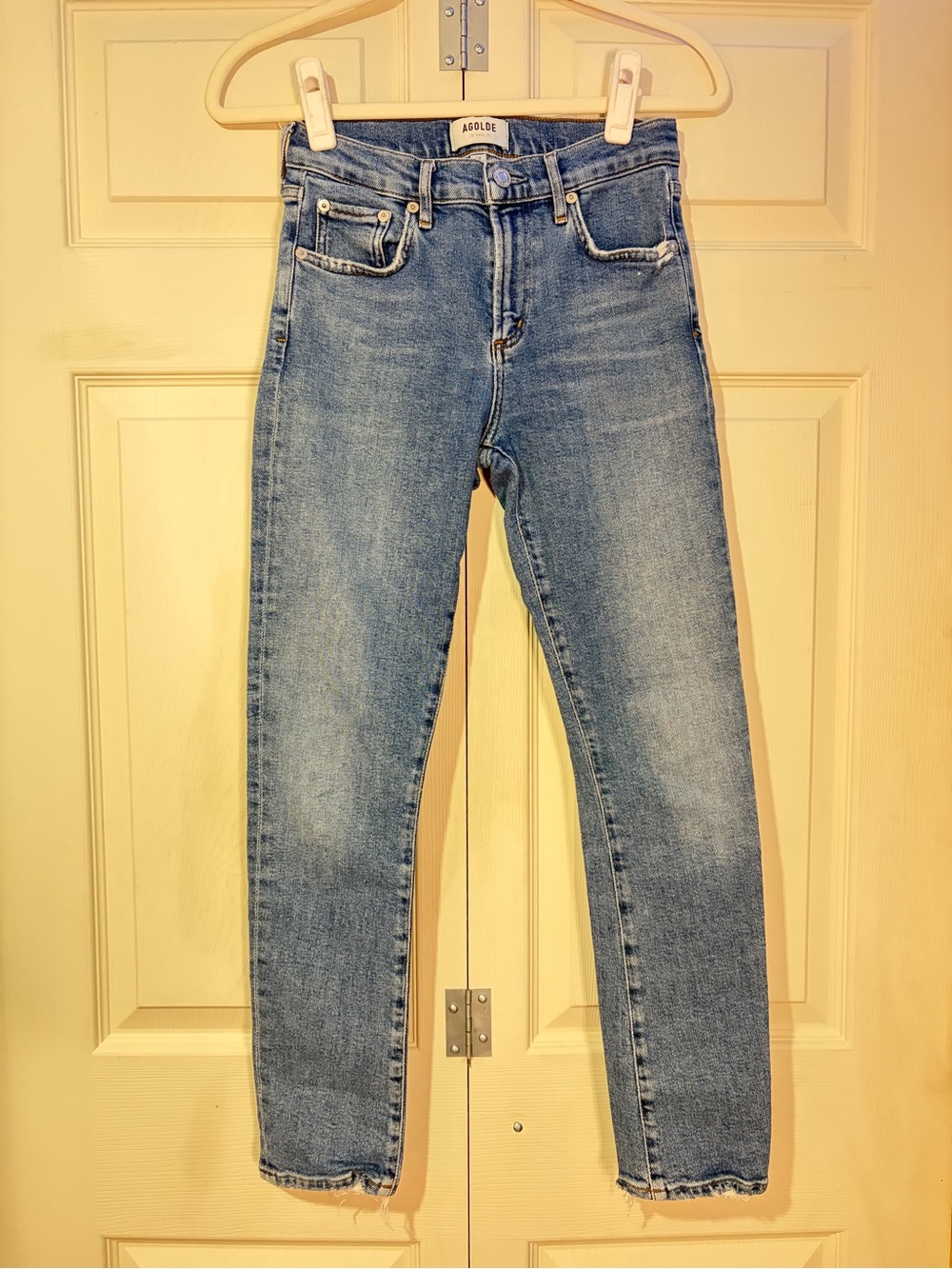 AGOLDE Riley High Rise Straight Crop Jeans Blue Waist 24